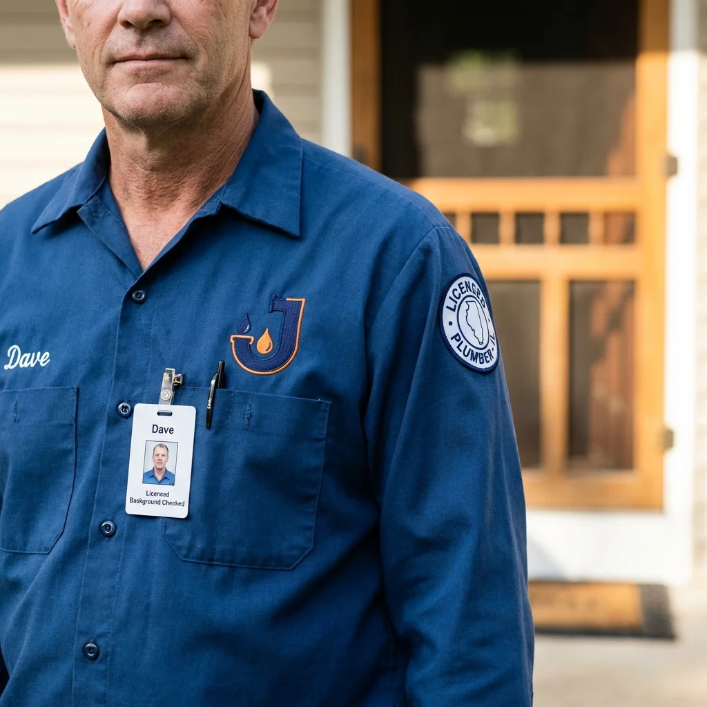 Licensed plumber showing ID badge in Laramie, WY