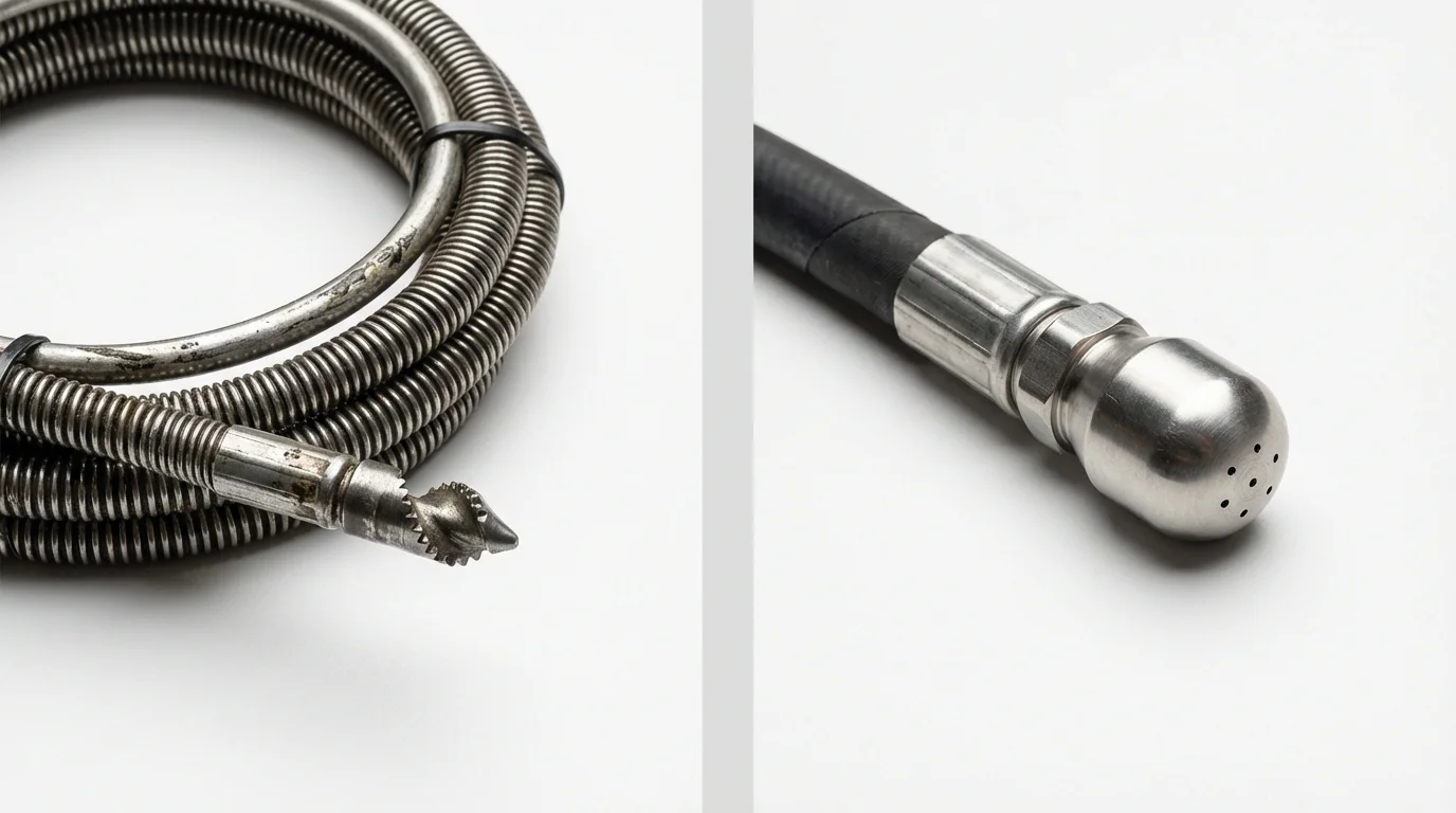 Drain snake cable and hydro jetting nozzle used for drain cleaning in Laramie, WY