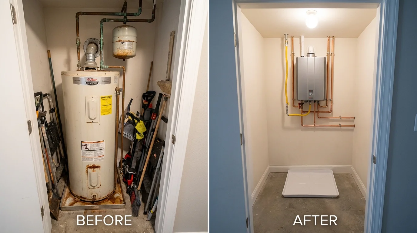 Tank water heater versus wall-mounted tankless unit comparison for Laramie, WY homeowners