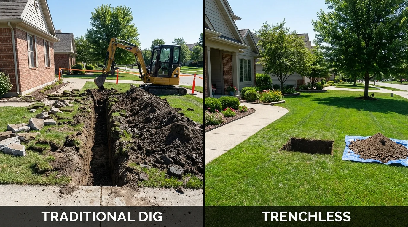 Trenchless sewer repair with minimal yard damage versus traditional excavation in Laramie, WY